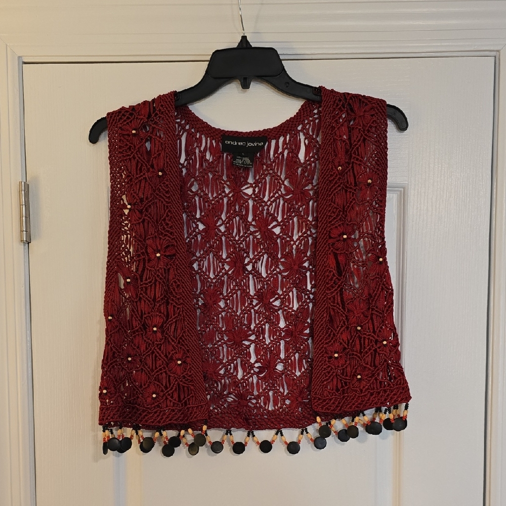 Andrea Jovine Burgundy Crochet Vest